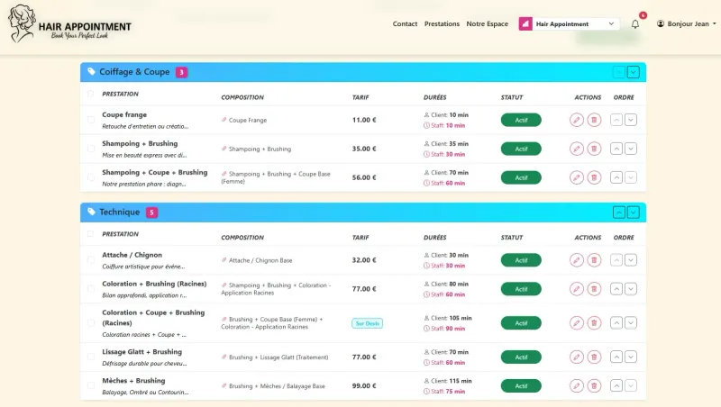 Catalogue de prestations